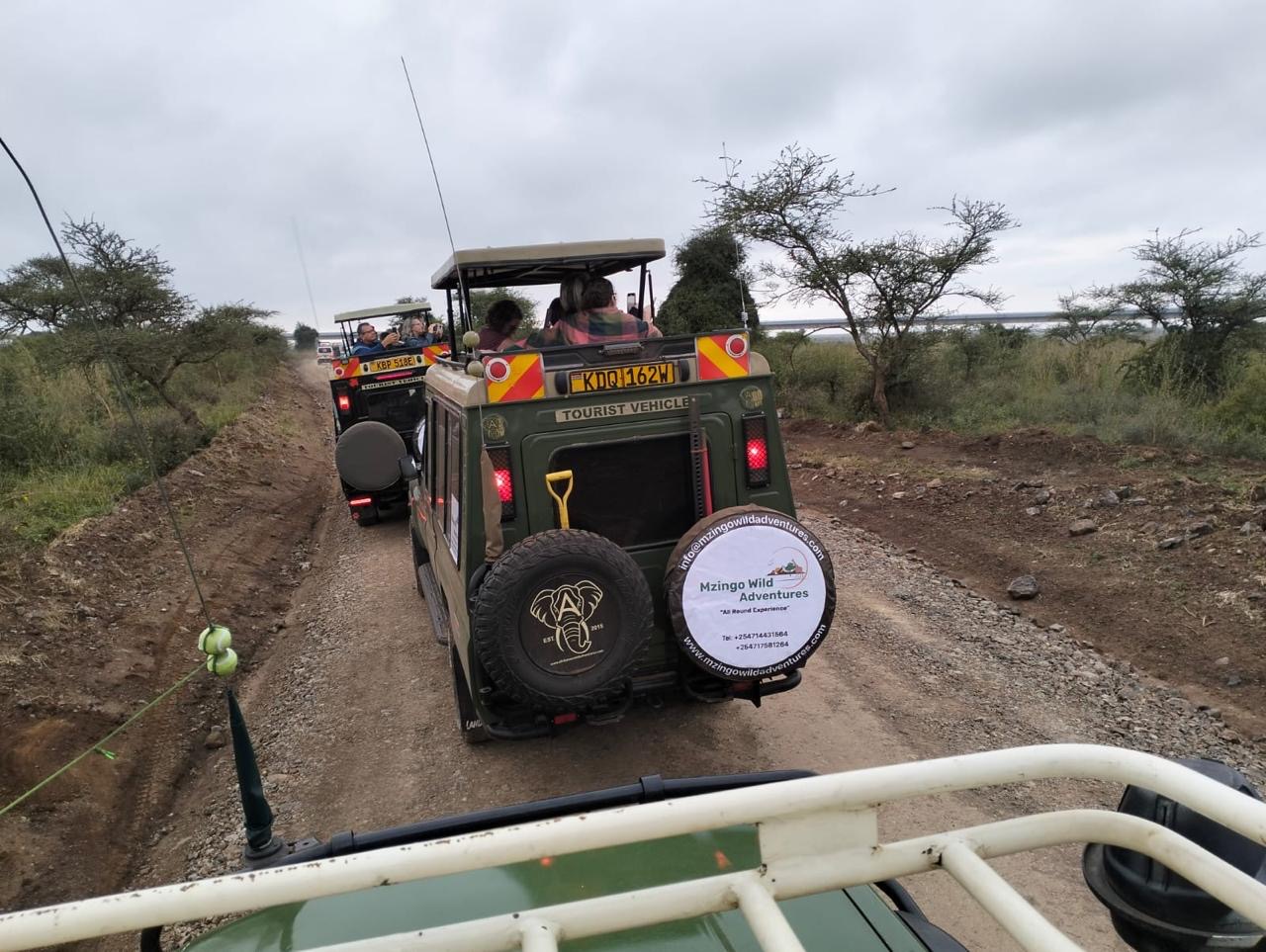 A Mzingo safari vehicle convoy on a Rift Valley track